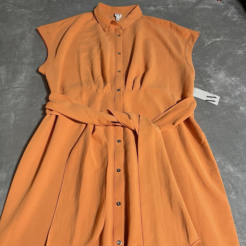 Worthington Dress‎  Womens 2X Orange Button Up Tie Waist Beach Boho Coastal - Picture 2 of 7